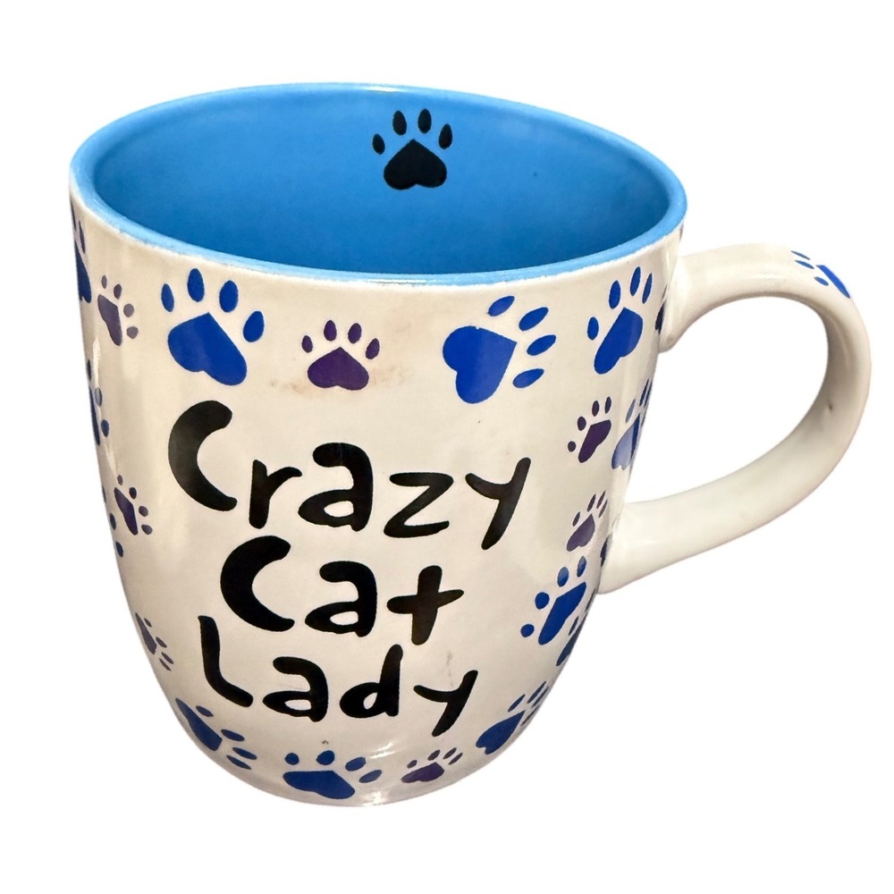 The Animal Rescue Site Crazy Cat Lady And‎ Proud Of It Paw Print Coffee Mug Blue